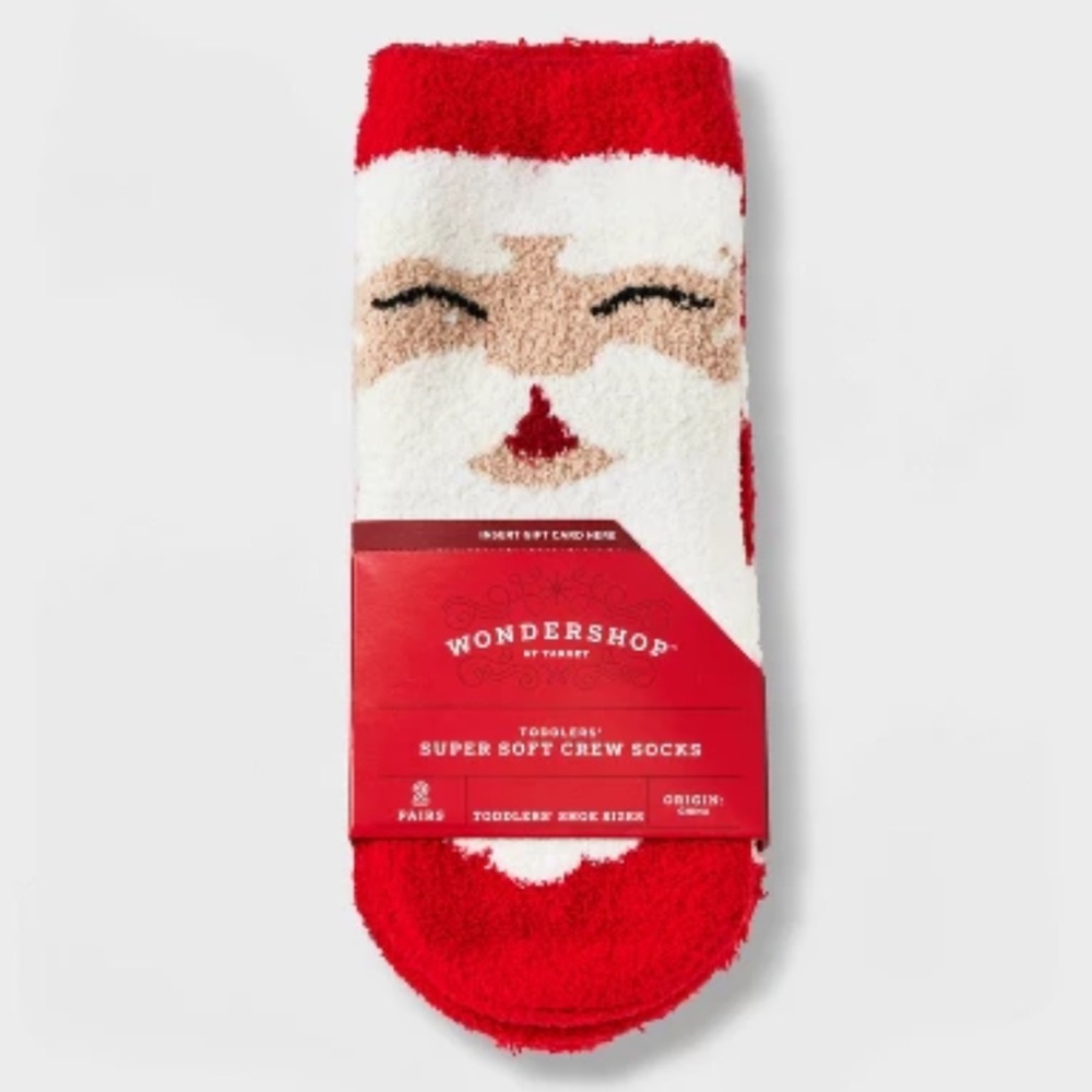 Target Wondershop Toddler Santa Cozy Crew Slipper Socks, 2 pack, Size 2T/3T